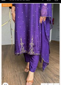 Purple Silk Embroidered Kurta Set