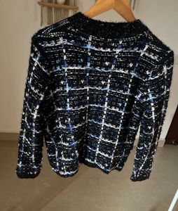 BLUE TWEED PLAID  BUTTONED DOWN CARDIGAN