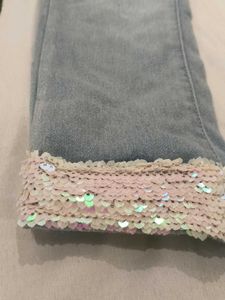 Girls&#39; Light Blue Sequin Cuff Jeans with Belt