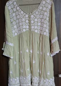 Pastel Green Chikankari Style Kurti with White Emb