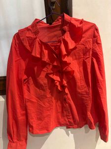Ruffled Front Red Blouse, korean top♥️
