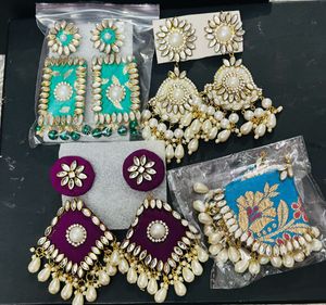 4 Pair Earrings Combo Hands Made Fabric Earring