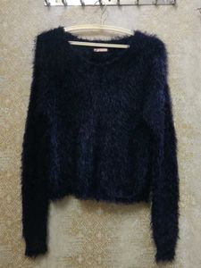 Fluffy Navy Blue Knit Sweater
