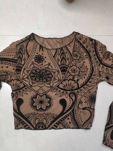 Patterned Long Sleeve Crop Top