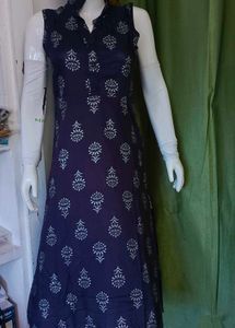 Navy Printed Sleeveless Dress