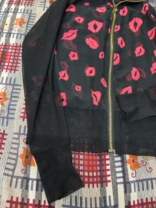 Fun Kiss Print Hoodie Jacket