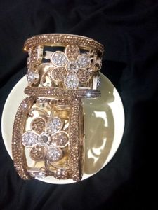 Gold Flower Cuff 2 Bracelet With Crystals