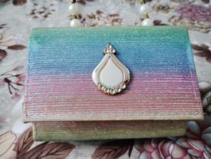 Rainbow Glitter Pearl Handle Clutch
