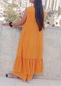 Orange Pleated Palazzo Pants Set