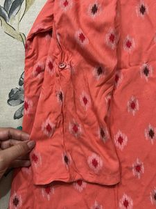 Peach Ikat Printed Kurti