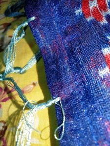 Blue Silk Saree With Attached Unsteched Blouse