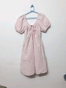 Pink Gingham Puff Sleeve Dress