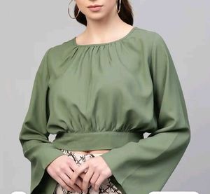 Olive Green Bell Sleeve Top