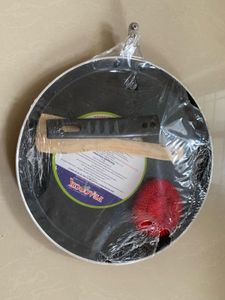 Red Pan with Silver Concentric Circle Design