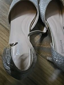 Silver Glitter Ankle Strap Heels