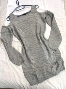 🎁Buy1 Get1 Free Gray Distressed Shoulder Dress