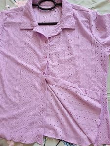 Lavender Eyelet Button-Down Top