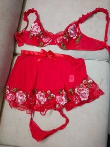 FREE SIZE Red Floral Lingerie Set