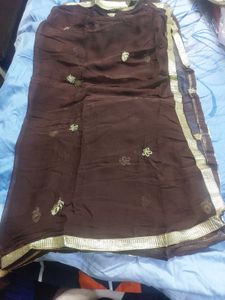 Brown Embroidered Dress Material