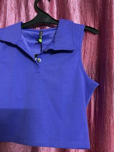 Blue Cropped Polo Top