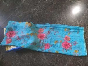 Georgette Aqua Blue Saree With BlouseName: Georget