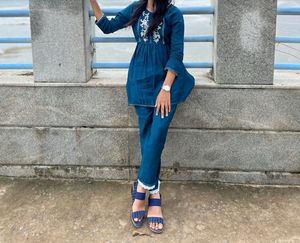 Blue Embroidered Kurta Set