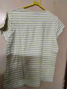 White With Green Stripes Women Tshirt