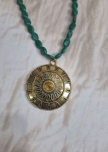 Green Beaded Medallion Necklace