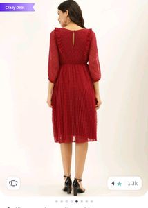Red Pleated Midi Dress