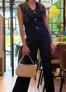 Sleek Black Sleeveless Vest &amp; Pant Set