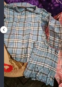 Blue Plaid Top &amp; Shirt Set