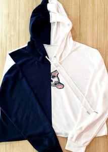 Hoodie Oversized Top- Blue And White