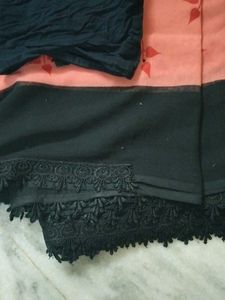 Rust Saree With Black Laces