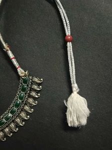 Green Silver Oxidised Necklace Set