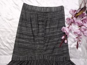 Long Dark Grey Printed Frill Skirt
