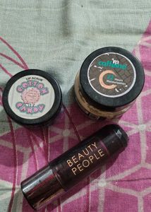 Combo of Hot Pink Lipstick, LipScrub, M caffeine B