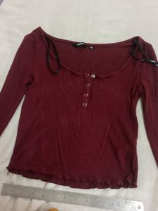 Nuon maroon full sleeve crop top - XS / S