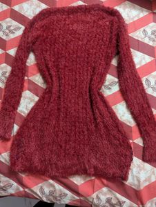 🍓Brick Red Woolen Fuzzy Sweater Dress🍓