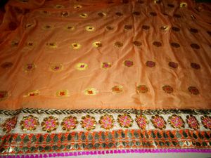 Pink Orange Embroidered Saree