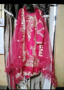 Heavy Work Suit With Frill Dupatta