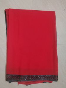Beautiful Red Saree With Black Border