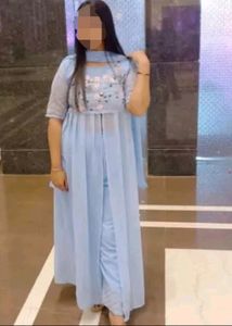 Light Blue Georgette Duptta With Anarkali Suit