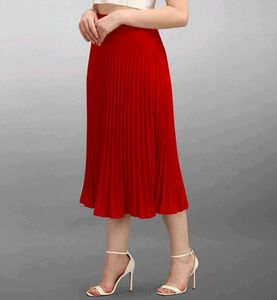 Women Solid Pleated Red Skirt