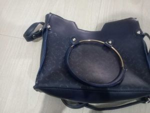 Combo Nevy Blue Handbags & Nude Siling Bag