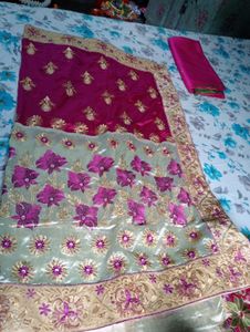 Elegant Pink Embroidered Saree