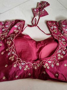 Embroidered Maroon Saree Blouse