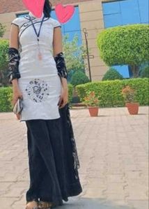 White And Black Embroided Traditional Cheongsam
