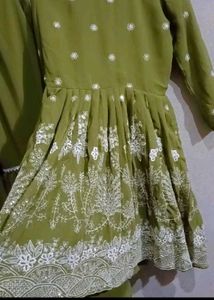 Olive Green Embroidered Garara Kurti with Dupatta