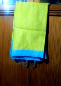 Fluorescent Green Saree With Blouse Pis