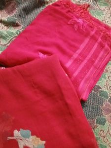 Red Saree with Floral Detail